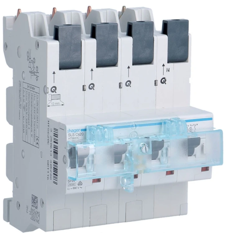 # MCB SLS Wyłącznik nadprądowy selektywny 3P+N, Cs, 20 A, szyny Cu 40-12x5/10mm HTS620C Hager