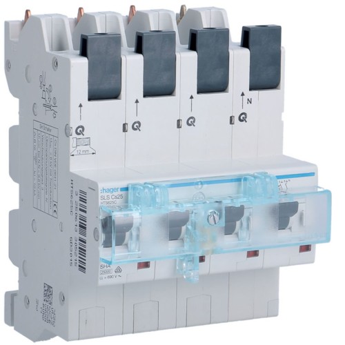 # MCB SLS Wyłącznik nadprądowy selektywny 3P+N, Cs, 25 A, szyny Cu 40-12x5/10mm HTS625C Hager
