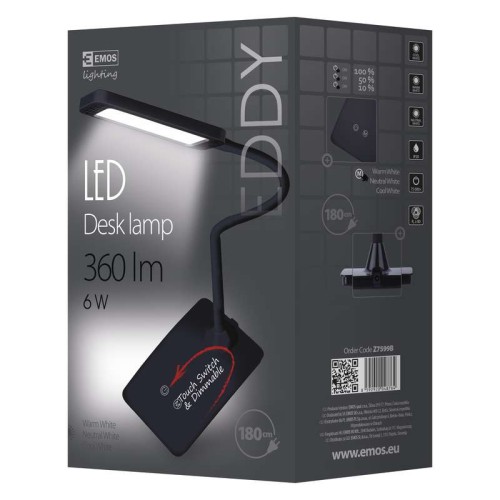 Lampa biurkowa Eddy Z7599B Emos LED lampka giętka wyginana Czarna