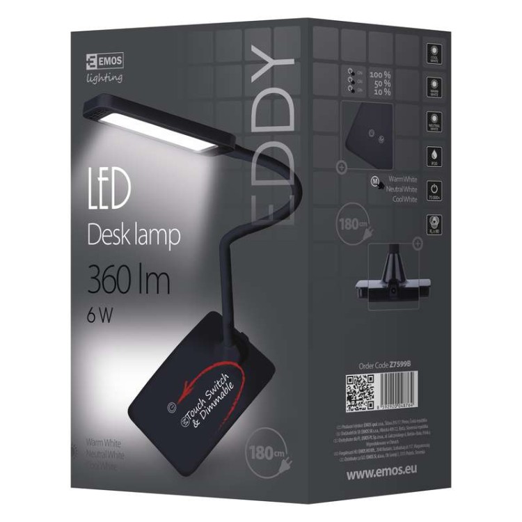 Lampa biurkowa Eddy Z7599B Emos LED lampka giętka wyginana Czarna