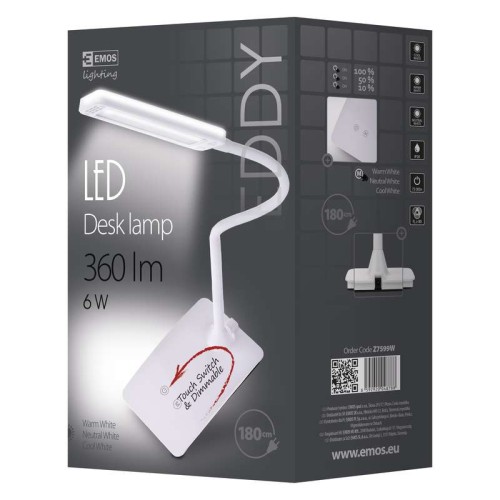Lampa biurkowa Eddy Z7599W Emos LED lampka giętka wyginana Biała