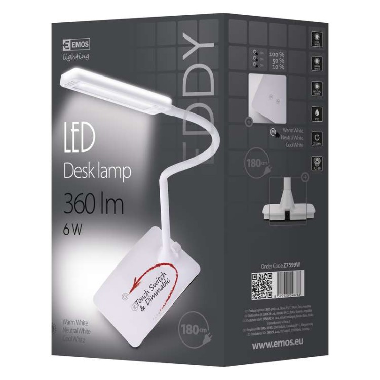 Lampa biurkowa Eddy Z7599W Emos LED lampka giętka wyginana Biała