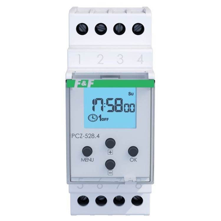 Zegar sterujący PCZ-528.4 uniwersalny, roczny, astronomiczny, tygodniowy, z NFC, iOS, Android PCZ-528.4 F&F