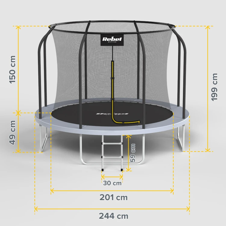 Trampolina Rebel Active PRO 8ft/244 cm, siatka, drabinka RBA-8001