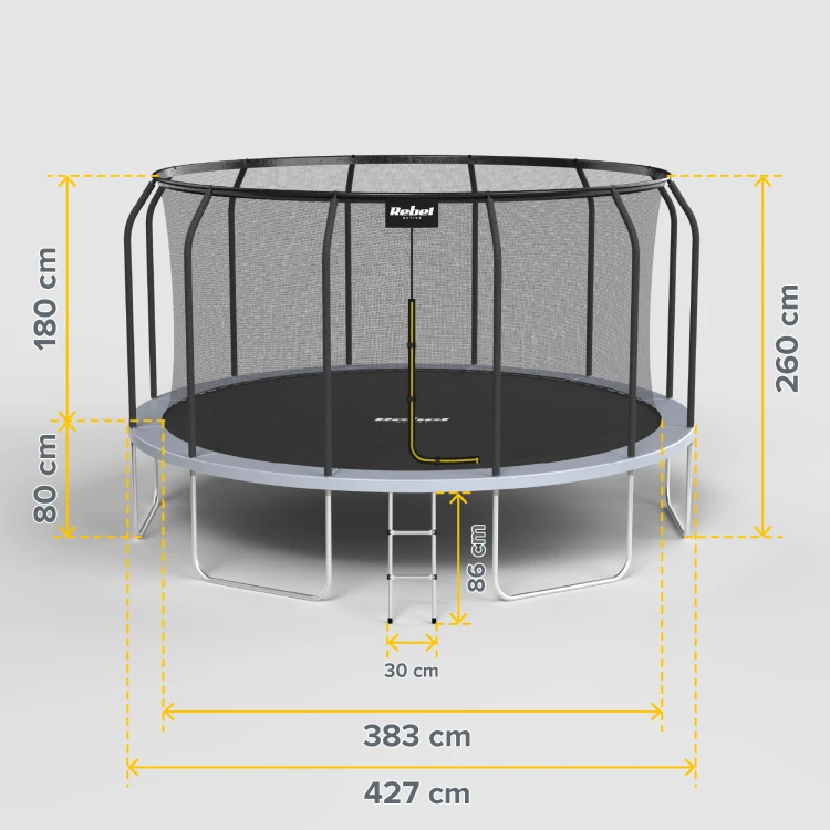 Trampolina Rebel Active PRO 12ft/366 cm, siatka, drabinka RBA-8003