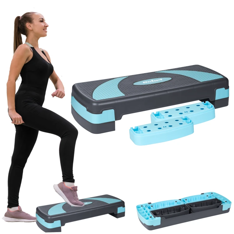 Step do aerobiku i ćwiczeń fitness, 3 stopnie, 78cm, szaro-niebieski, REBEL ACTIVE RBA-3225-BL