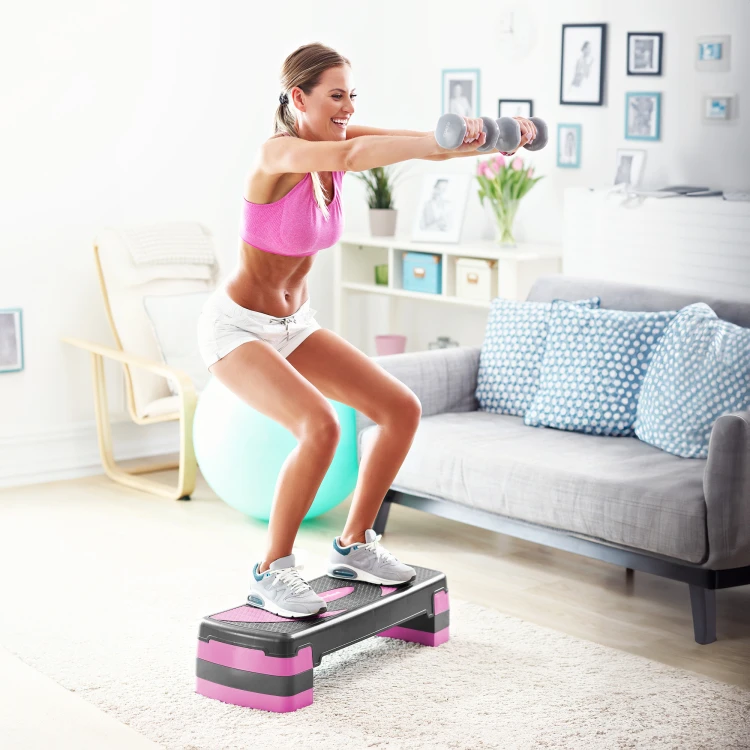 Step do aerobiku i ćwiczeń fitness, 3 stopnie, 78cm, szaro-fioletowy, REBEL ACTIVE RBA-3225-PU