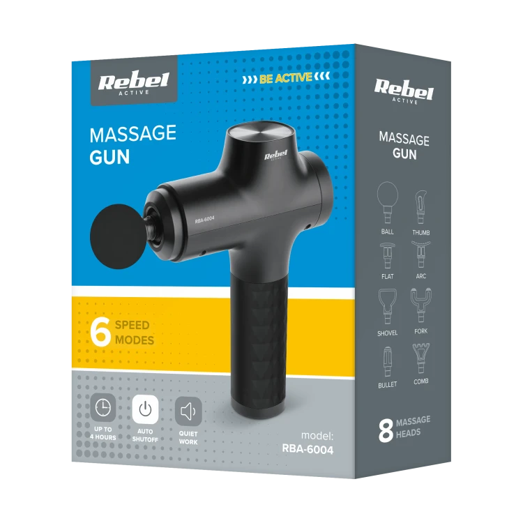Pistolet do masażu, 8 nakladek, REBEL ACTIVE RBA-6004