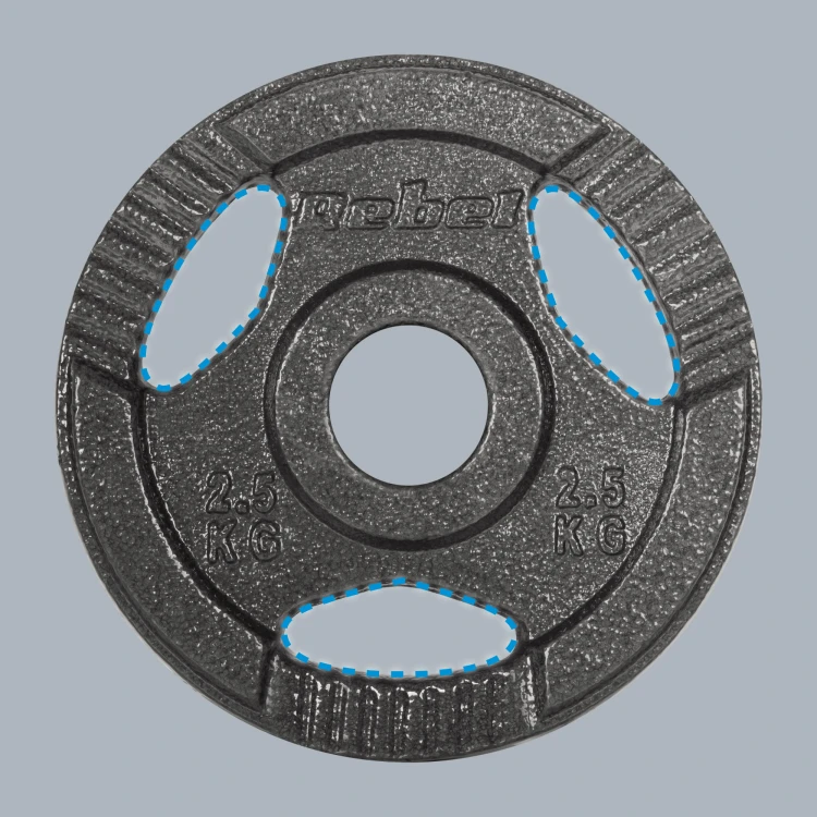 Obciążenie żeliwne olimpijskie zestaw 4x2.5kg, otwór 51mm, talerz z uchwytami, REBEL ACTIVE RBA-2143-02.5
