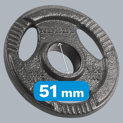 Obciążenie żeliwne olimpijskie zestaw 4x1.25kg, otwór 51mm, talerz z uchwytami, REBEL ACTIVE RBA-2143-01.25