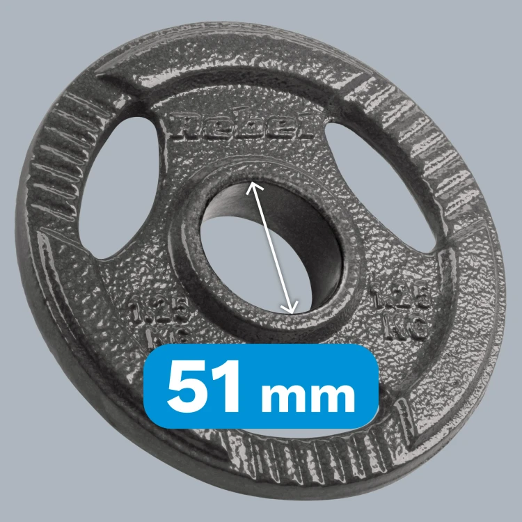 Obciążenie żeliwne olimpijskie zestaw 4x1.25kg, otwór 51mm, talerz z uchwytami, REBEL ACTIVE RBA-2143-01.25