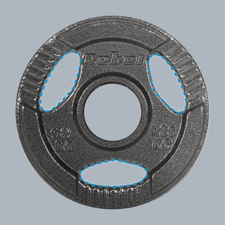Obciążenie żeliwne olimpijskie zestaw 4x1.25kg, otwór 51mm, talerz z uchwytami, REBEL ACTIVE RBA-2143-01.25