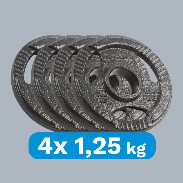 Obciążenie żeliwne olimpijskie zestaw 4x1.25kg, otwór 51mm, talerz z uchwytami, REBEL ACTIVE RBA-2143-01.25