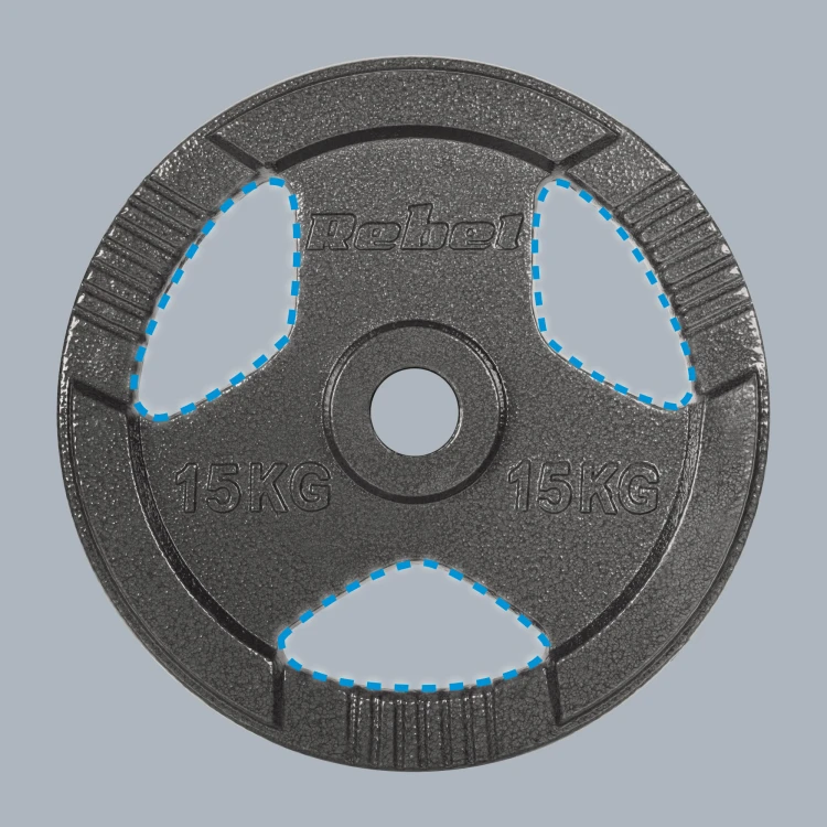 Obciążenie żeliwne olimpijskie zestaw 2x15kg, otwór 51mm, talerz z uchwytami, REBEL ACTIVE RBA-2143-15