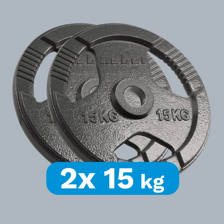Obciążenie żeliwne olimpijskie zestaw 2x15kg, otwór 51mm, talerz z uchwytami, REBEL ACTIVE RBA-2143-15