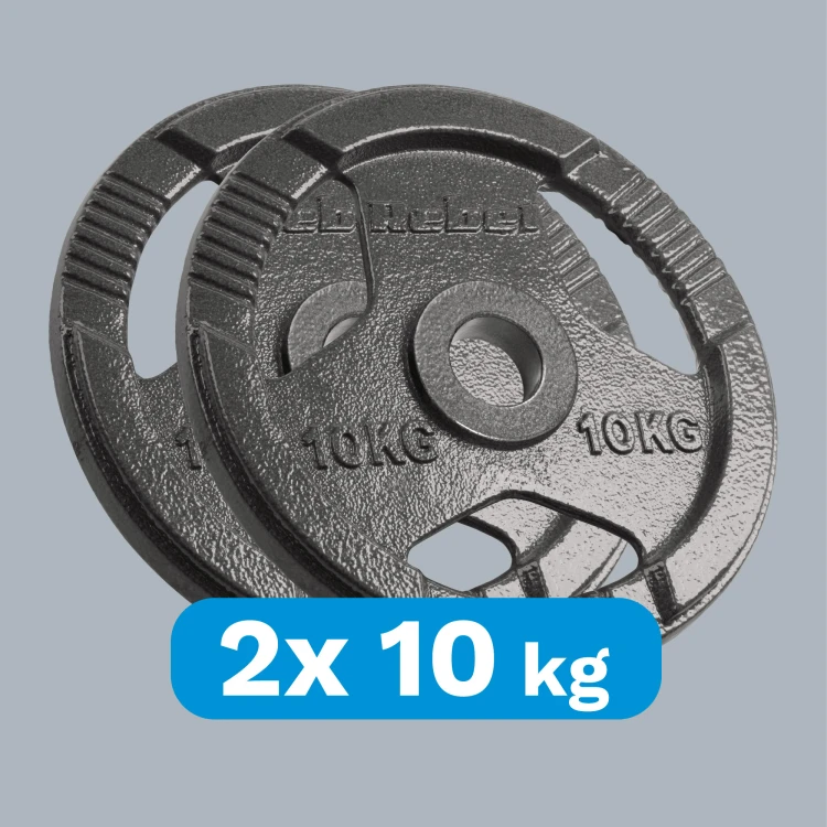Obciążenie żeliwne olimpijskie zestaw 2x10kg, otwór 51mm, talerz z uchwytami, REBEL ACTIVE RBA-2143-10