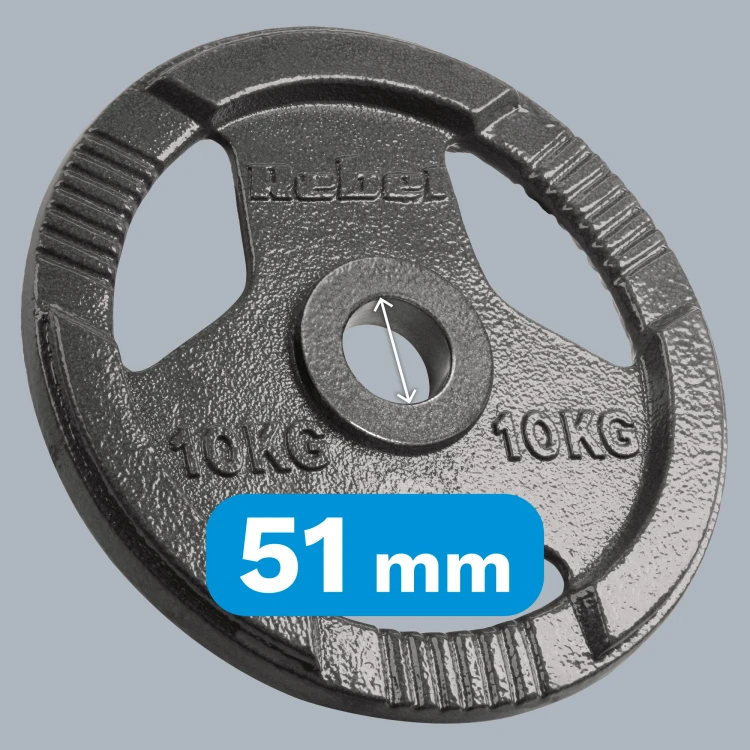 Obciążenie żeliwne olimpijskie zestaw 2x10kg, otwór 51mm, talerz z uchwytami, REBEL ACTIVE RBA-2143-10