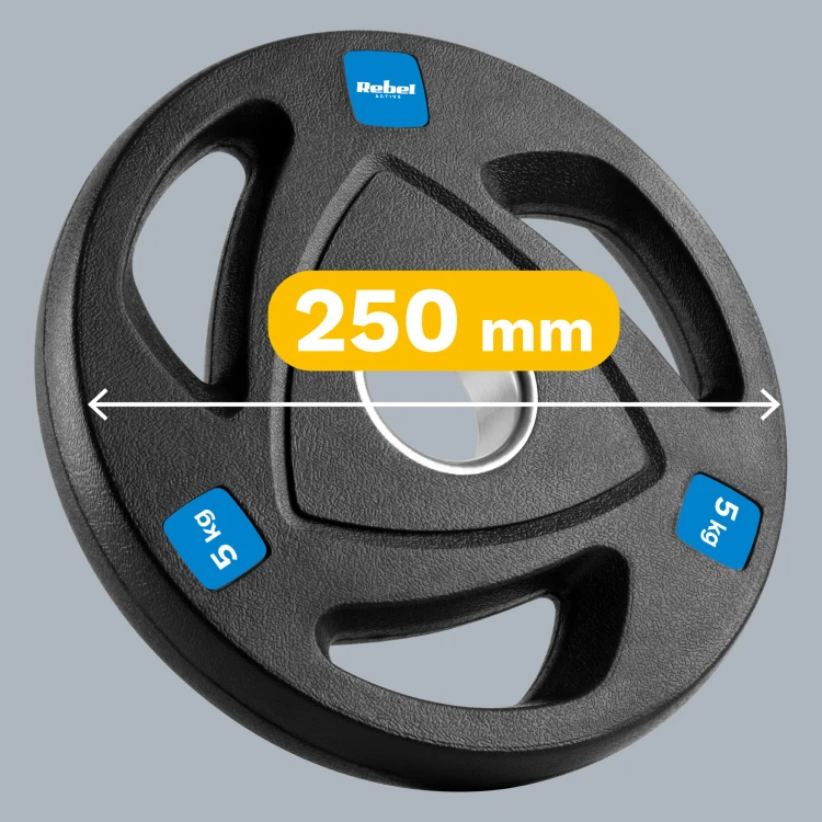 Obciążenie żeliwne olimpijskie gumowane zestaw 4x5kg, otwór 51mm, REBEL ACTIVE RBA-2109
