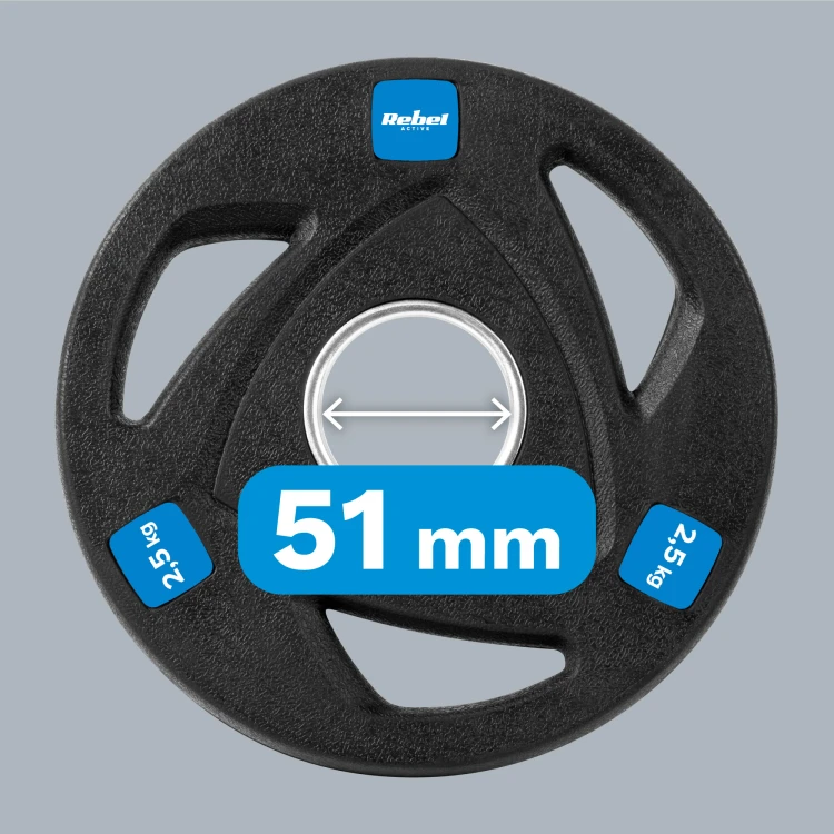 Obciążenie żeliwne olimpijskie gumowane zestaw 4x2.5kg, otwór 51mm, REBEL ACTIVE RBA-2108