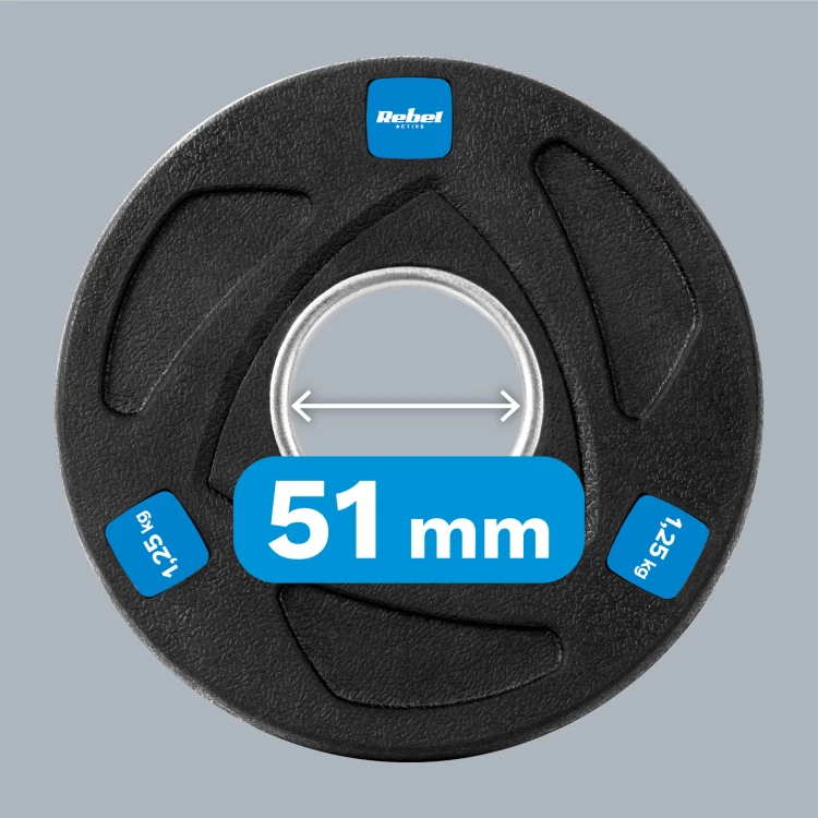 Obciążenie żeliwne olimpijskie gumowane zestaw 4x1.25kg, otwór 51mm, REBEL ACTIVE RBA-2107