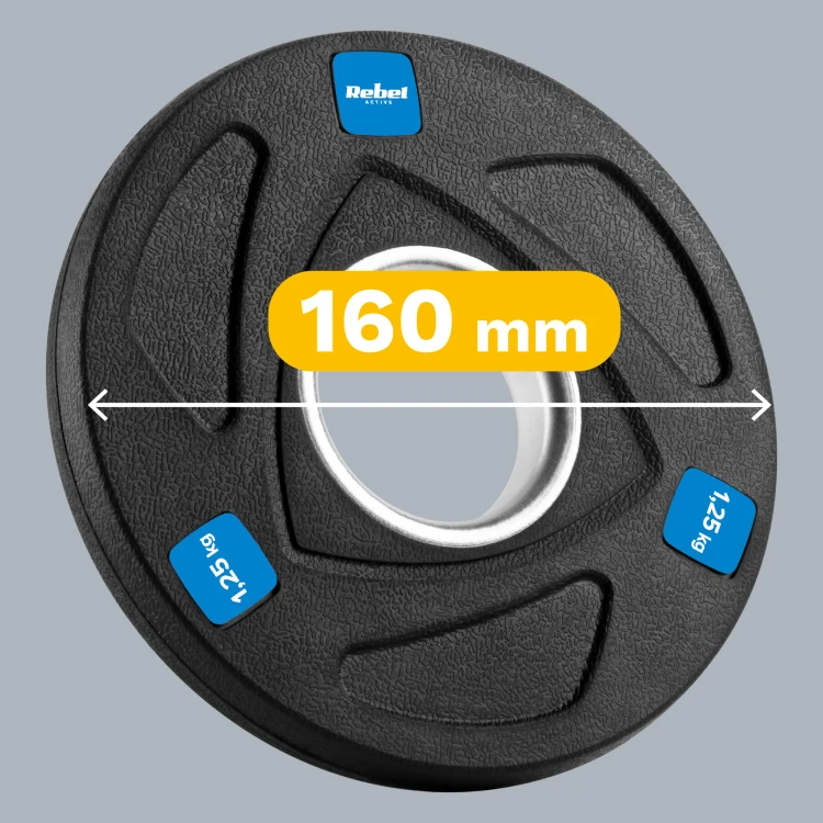Obciążenie żeliwne olimpijskie gumowane zestaw 4x1.25kg, otwór 51mm, REBEL ACTIVE RBA-2107