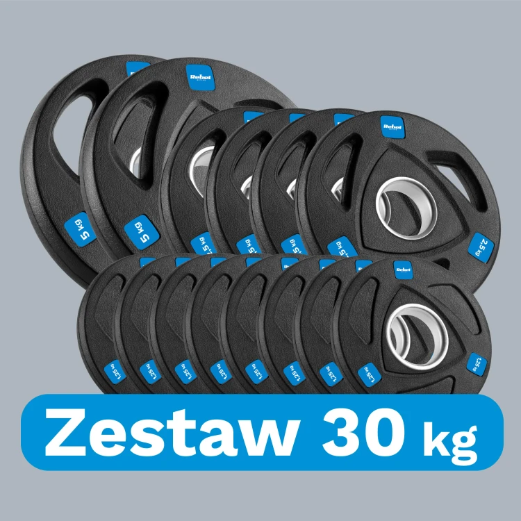 Obciążenie żeliwne olimpijskie gumowane zestaw 30kg ( 8x1.25kg + 4x2.5kg + 2x5kg ), otwór 51mm, REBEL ACTIVE RBA-2113