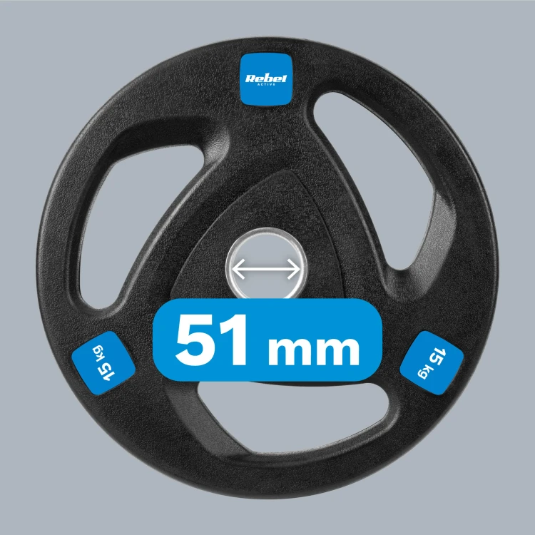 Obciążenie żeliwne olimpijskie gumowane zestaw 2x15kg, otwór 51mm, REBEL ACTIVE RBA-2111