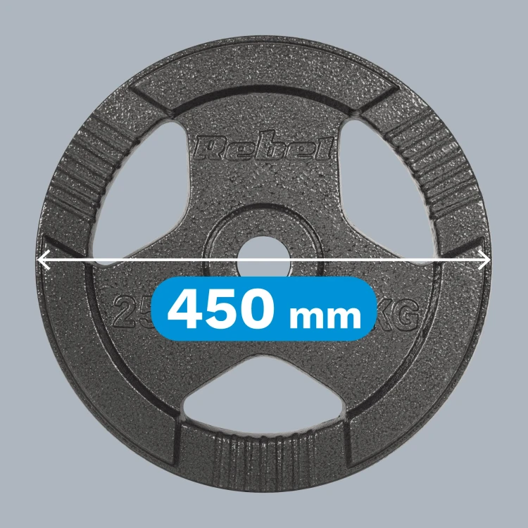 Obciążenie żeliwne olimpijskie 25kg, otwór 51mm, talerz z uchwytami, REBEL ACTIVE RBA-2143-25