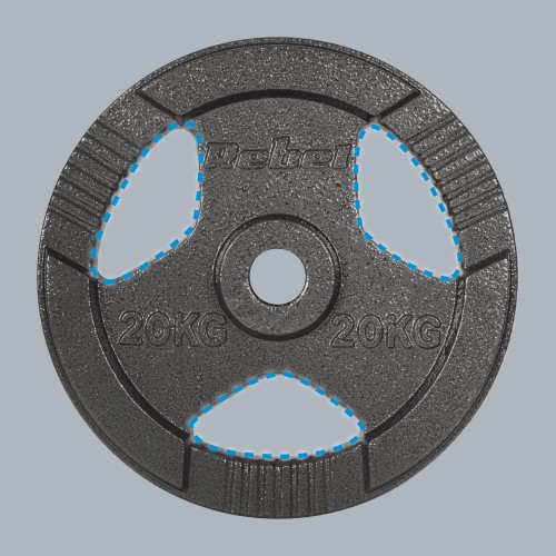 Obciążenie żeliwne olimpijskie 20kg, otwór 51mm, talerz z uchwytami, REBEL ACTIVE RBA-2143-20