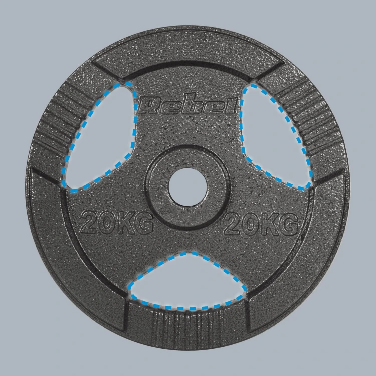 Obciążenie żeliwne olimpijskie 20kg, otwór 51mm, talerz z uchwytami, REBEL ACTIVE RBA-2143-20