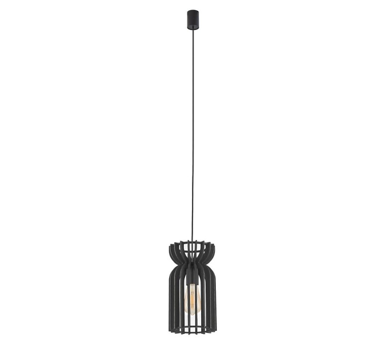 Lampa sufitowa wisząca Industrialna Loft KYMI BLACK B zwis 10574 NOWODVORSKI Lighting E27 x1 oświetleniowa żyrandol nowoczesna drewno do Kuchni Jadalni nad stół blat wyspę drewniana czarna sklejka Inspiracje Premium