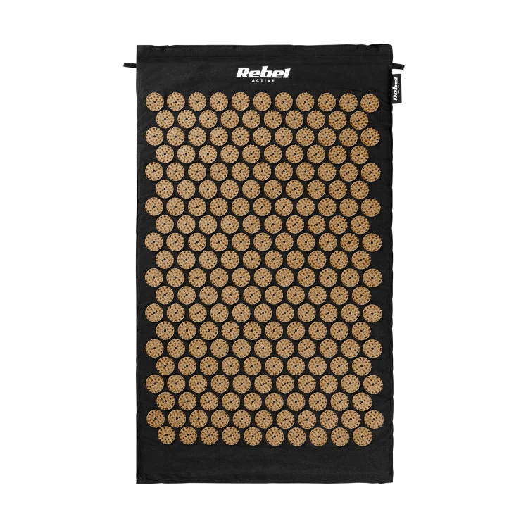Mata zdrowotna z kolcami do akupresury z poduszką, 72x42cm, złote kolce,  Rebel Active RBA-6002-GL