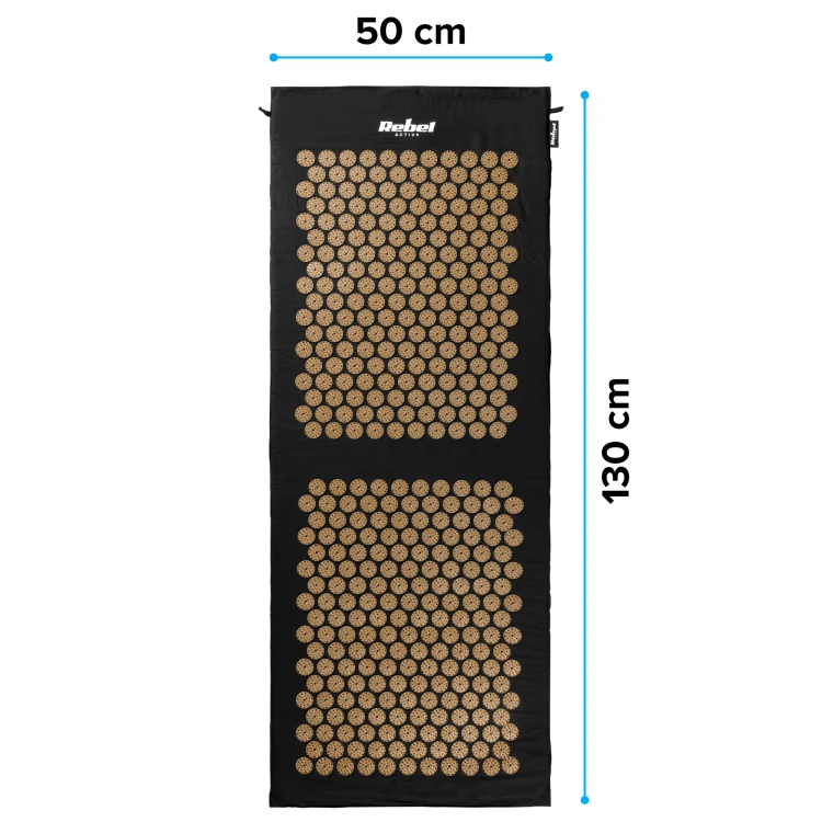 Mata zdrowotna z kolcami do akupresury z poduszką, 130x50cm, XXL, złote kolce,  Rebel Active RBA-6003-GL