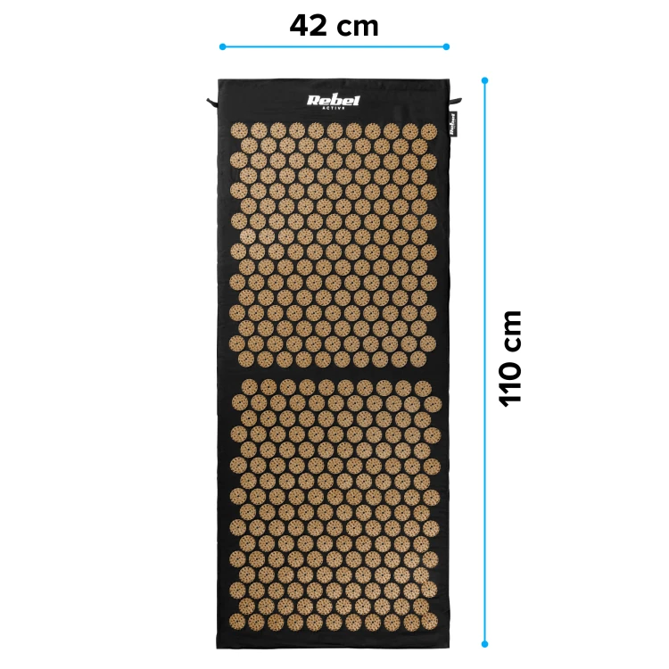 Mata zdrowotna z kolcami do akupresury z poduszką, 110x42cm, XL, złote kolce,  Rebel Active RBA-6010-GL