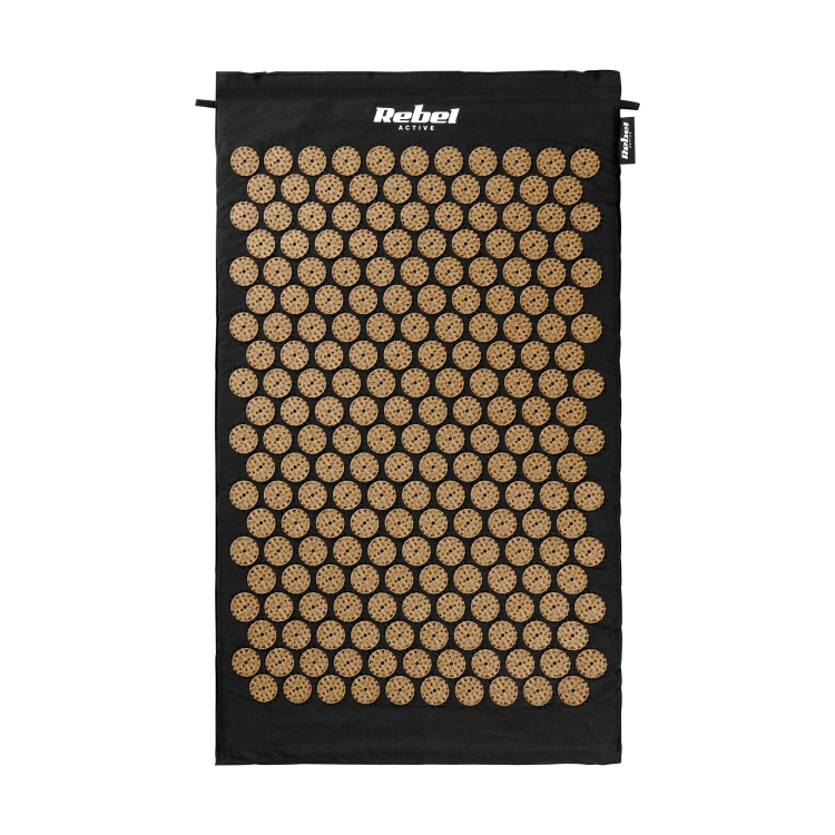 Mata zdrowotna ECO z kolcami do akupresury z poduszką, 72x42cm, złote kolce,  Rebel Active RBA-6011-GL