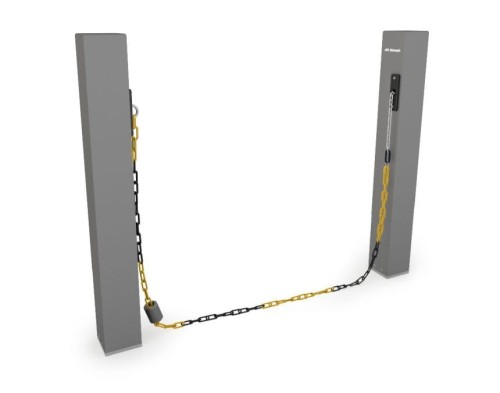 Łańcuch z tworzywa żółto-czarny z ciężarkiem do zapory łańcuchowej do parkingu Tousek LIFT X2 11590120 długość 10m LIFT-X2 X-2 dla pojazdów do 3,5 tony łańcuch do podjazdów żółty alternatywa dla szlabanu zapora parkingowa