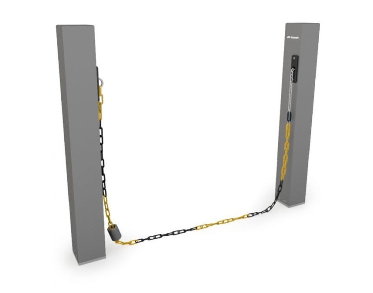 Łańcuch z tworzywa żółto-czarny z ciężarkiem do zapory łańcuchowej do parkingu Tousek LIFT X2 11590120 długość 10m LIFT-X2 X-2 dla pojazdów do 3,5 tony łańcuch do podjazdów żółty alternatywa dla szlabanu zapora parkingowa