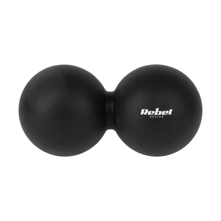 Duoball podwójna piłka do masażu 6.2cm, kolor czarny, materiał silikon, REBEL ACTIVE RBA-3058
