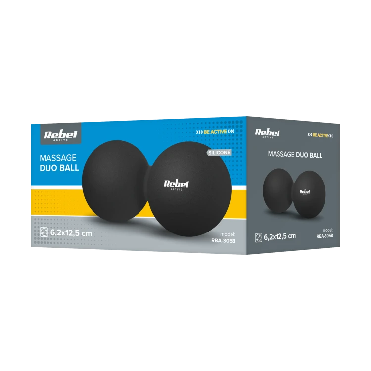 Duoball podwójna piłka do masażu 6.2cm, kolor czarny, materiał silikon, REBEL ACTIVE RBA-3058