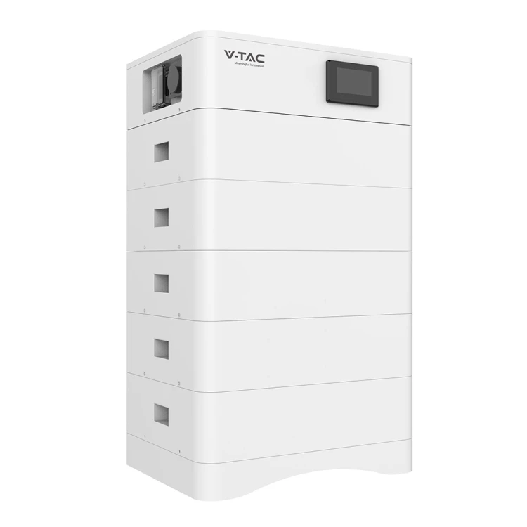 Wysokonapięciowy Modułowy Magazyn Energii V-TAC OHS25K-100 o pojemności 25,60kWh. w zestawie podstawa + (5*5,12kWh) moduły bateryjne VT-OH-5K LiFePO4 5.12V 100Ah + moduł kontrolny BMS wraz z okablowaniem 120025 V-TAC