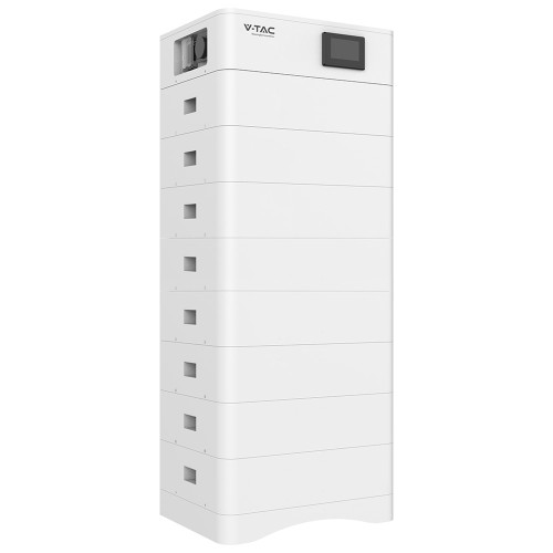 Wysokonapięciowy Modułowy Magazyn Energii V-TAC OHS40K-100 o pojemności 40,96kWh. w zestawie podstawa + (8*5,12kWh) moduły bateryjne VT-OH-5K LiFePO4 5.12V 100Ah + moduł kontrolny BMS wraz z okablowaniem 120028. V-TAC
