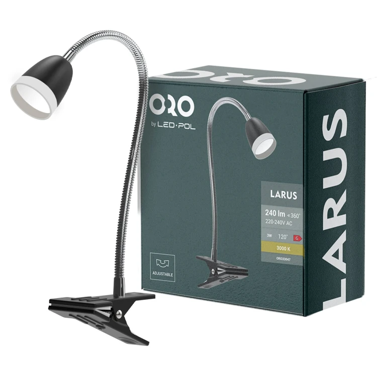 Lampka biurkowa LARUS LED 3W 240lm czarna z uchwytemORO LARUS CL LED B ORO33047 LED-POL