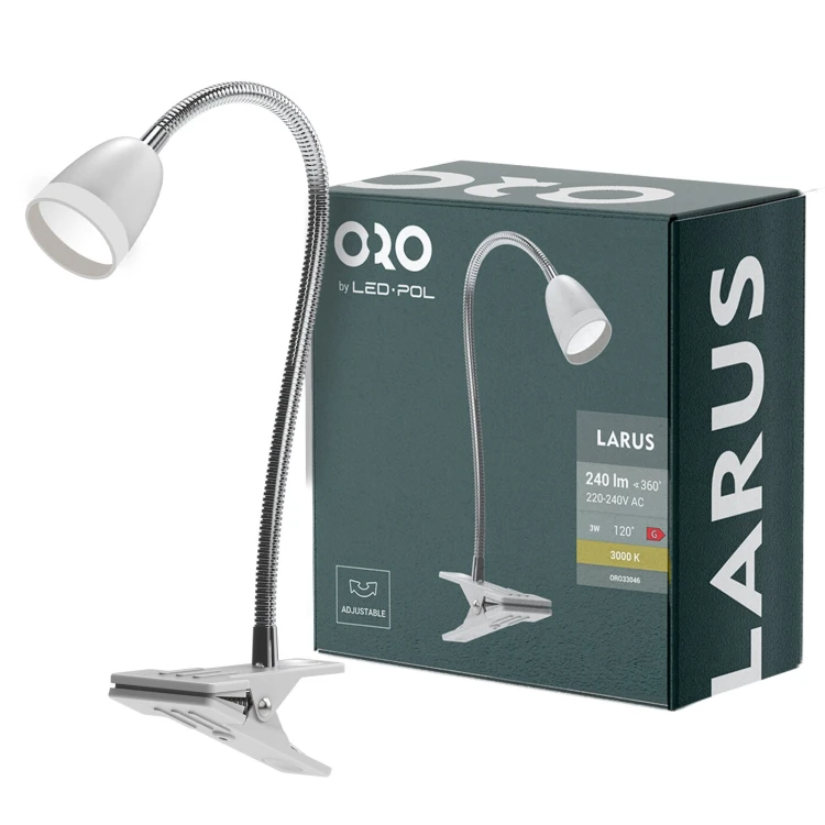 Lampka biurkowa LARUS LED 3W 240lm biała z uchwytemORO LARUS CL LED W ORO33046 LED-POL