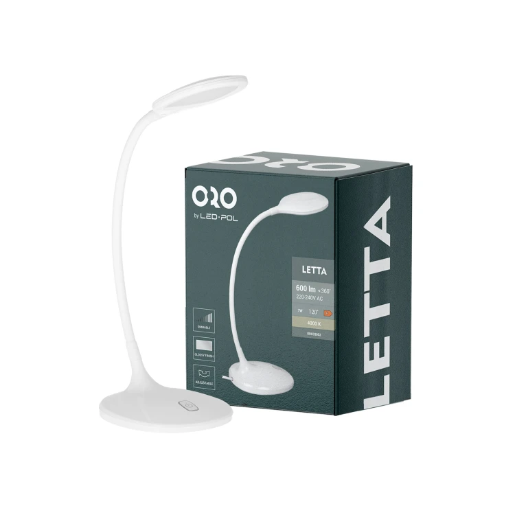 Lampka biurkowa LETTA LED 7W 600lm biała ORO LETTA LED W ORO33052 LED-POL