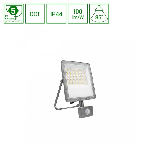 NOCTIS MAX CCT Naświetlacz 30W CCT 230V IP44 245x150x53mm Szary Czujnik Ruchu 5 Lat Gwarancji SLI029083CCT_PW_SENSOR SPECTRUM LED