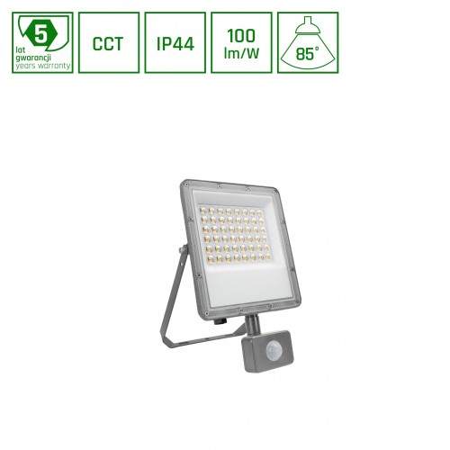 NOCTIS MAX CCT Naświetlacz 50W CCT 230V IP44 265x171x53mm Szary Czujnik Ruchu 5 Lat Gwarancji SLI029084CCT_PW_SENSOR SPECTRUM LED
