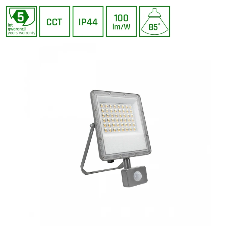 NOCTIS MAX CCT Naświetlacz 50W CCT 230V IP44 265x171x53mm Szary Czujnik Ruchu 5 Lat Gwarancji SLI029084CCT_PW_SENSOR SPECTRUM LED