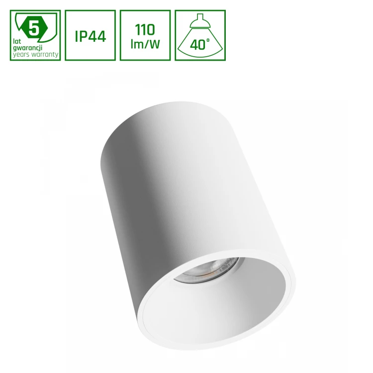 ORBITO Natynkowa 10W WW 230V 40ST IP44 UGR<19 RA90 FI75X100mm Biały Okrągła 5 Lat Gwarancji SLI043036WW_PW SPECTRUM LED
