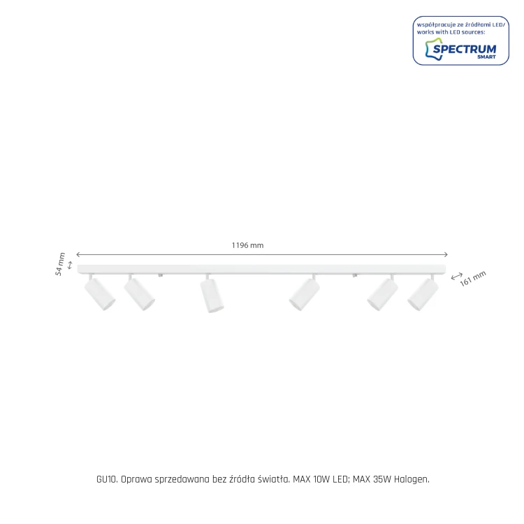 MADARA MINI BAZA 6xGU10 1196x54x161 mm prostokąt Biała SLIP003026 SPECTRUM LED