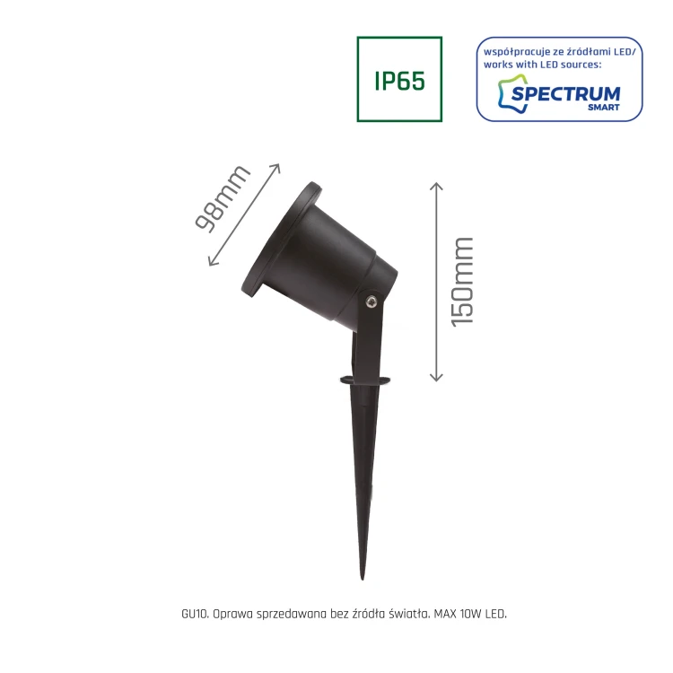FLORI GU10 ALU 250V IP65 98x150mm Czarna wbijana, ruchoma SLIP012012 SPECTRUM LED